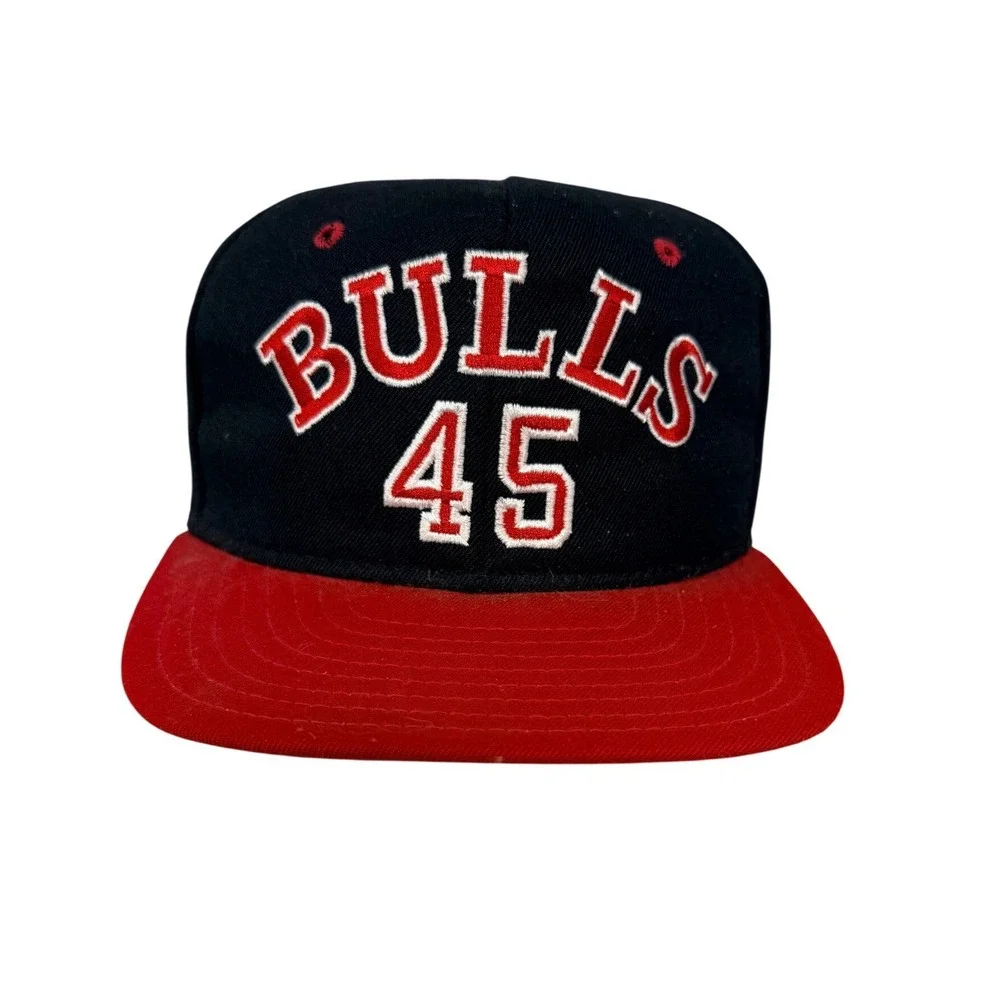 Vintage Chicago Bulls 45 AJD Snapback Hat Made in USA Black Red NBA Cap - BQ